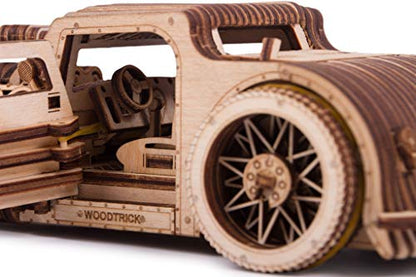 Wood Trick Hot Rod Wooden Model Car Kit to Build - Rides up to 32 feet - Detailed - 3D Wooden Puzzles for Adults and Kids to Build - Engineering DIY - WoodArtSupply