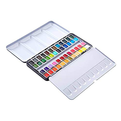 KINGART PRO Artist, Tin Box with Water Brush Watercolor Half-Pans, 48 Vibrant Colors Piece,518-48 - WoodArtSupply