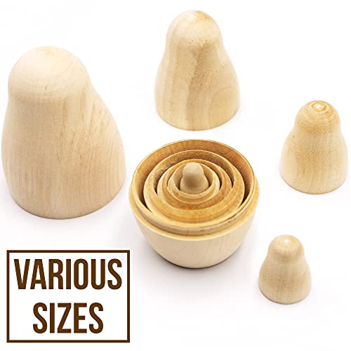 Lot of 10 Set by 5 pcs Blank Nesting Dolls - Unfinished Unpainted Russian Nesting Dolls - Blank Doll - Nesting Doll DIY - Unfinished Wooden Doll AEVVV