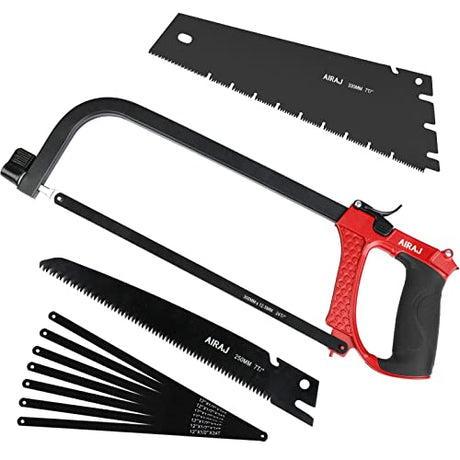 AIRAJ High-end Hacksaw Set, Universal Metal Hacksaw with 3 Different Hacksaw Blades, Best Hacksaw for Metal and Heavy Duty Hand Saw for Cutting Wood, AIRAJ