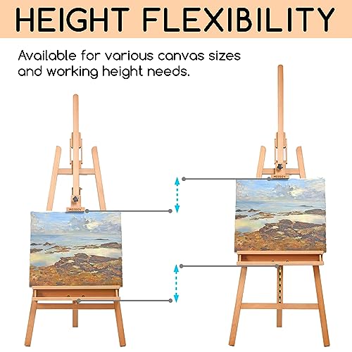 MEEDEN Large Painters Easel Adjustable Solid Beech Wood Artist Easel, Studio Easel for Adults with Brush Holder, Holds Canvas up to 48" MEEDEN