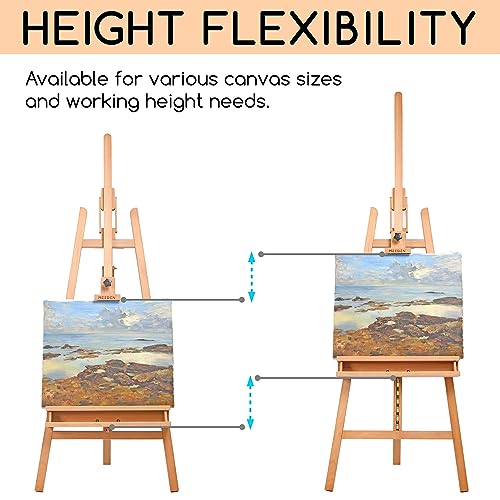 MEEDEN Large Painters Easel Adjustable Solid Beech Wood Artist Easel, Studio Easel for Adults with Brush Holder, Holds Canvas up to 48"