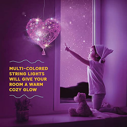 3D String Art Kit for Kids - Makes a Light-Up Heart Lantern - 20 Multi-Colored LED Bulbs - Kids Gifts - Crafts for Girls and Boys Ages 8-12 - DIY