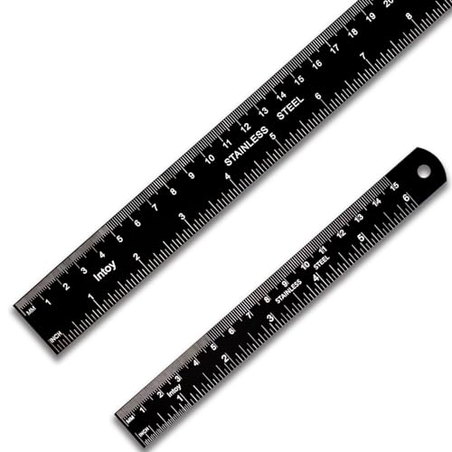 Zotemo Metal Ruler Kit 12 Inch and 6 Inch, Stainless Steel Rulers with Centimeters, Inches and Conversion Table for Office and School, 2 Pack - WoodArtSupply