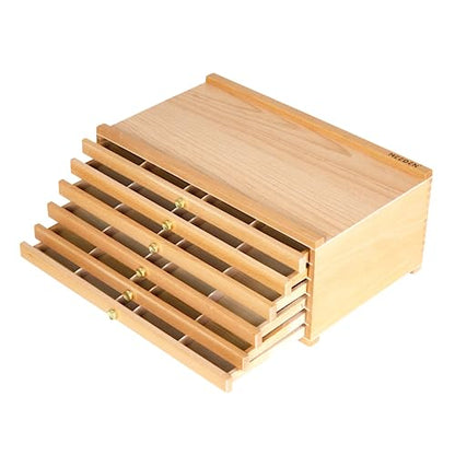 MEEDEN 6-Drawer Artist Supply Storage Box - Portable Foldable Multi-Function Beech Wood Artist Tool & Brush Storage Box with Compartments & Drawer