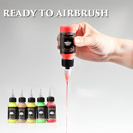 SAGUDIO Airbrush Paint Set 24 Colors (30 ml/1 oz) Opaque & Water Based,Fluorescent Acrylic Paint with Color Wheel - Ready to Spray SAGUDIO