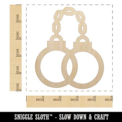 Handcuffs Police Law Enforcement Unfinished Wood Shape Piece Cutout for DIY Craft Projects - 1/4 Inch Thick - 4.70 Inch Size Sniggle Sloth