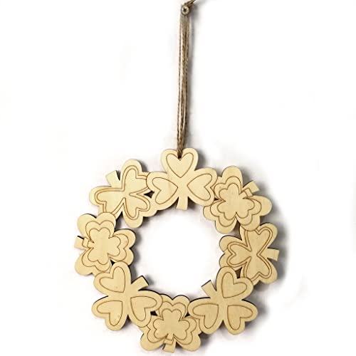 4 Pieces St. Patrick's Day Blank Wooden Ornament, Unfinished Hanging Shamrock Wooden Pendant, Clover Shaped Wood Embellishments with Twines for Irish Attria
