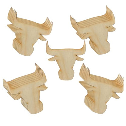 Unfinished Wood Bulls or Toros Cutouts Set of 24 - Shapes for Team Mascot Favors, Western Crafts, and DIY Projects (Size: 4 Inches W)