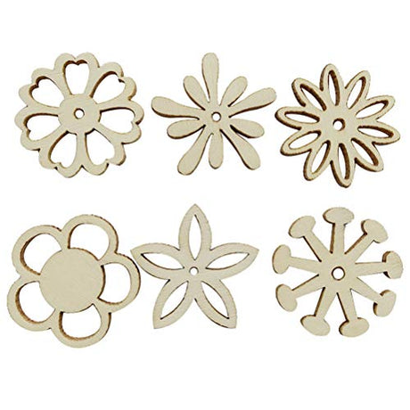 Amosfun 100PCS Wooden Flower Embellishments Patterns Cutouts Wooden Pieces Craft Ornament for DIY Art Amosfun