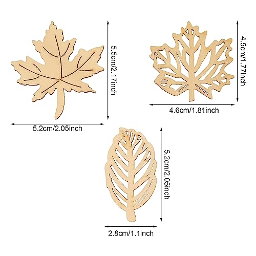 Honbay 60PCS Hollow Out Unfinished Blank Maple Leaves Wood Pieces Wood Slices Wood Chips Wooden Maple Shaped Embellishments Fall Leaf Wood Cutouts