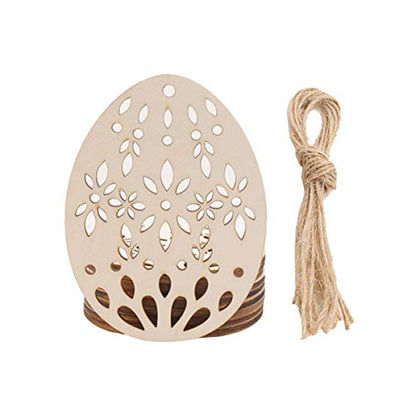 SEWACC 20pcs Wooden Easter Ornaments Crafts Unfinished Wood Pieces Wooden Easter Egg Cutouts Easter Egg Shape Wooden Pendants Easter Hanging - WoodArtSupply