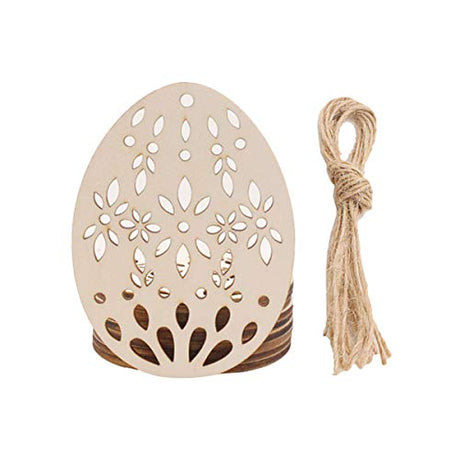 SEWACC 20pcs Wooden Easter Ornaments Crafts Unfinished Wood Pieces Wooden Easter Egg Cutouts Easter Egg Shape Wooden Pendants Easter Hanging SEWACC