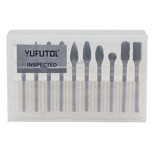 YUFUTOL Carbide Burr Set - 10pcs Double Cut Solid Carbide Rotary Burrs 3mm(0.118'') Shank Fits Die Grinder Drill for Woodworking,drilling Metal YUFUTOL