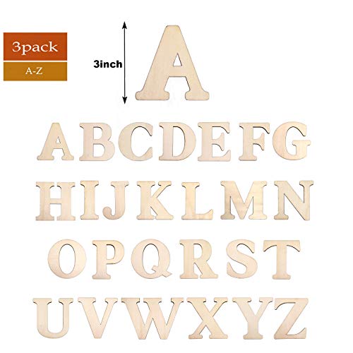 3" Wooden Letters - 78 Pcs Wood Letters for Crafts Unfinished Wood Alphabet for Letter Board/Wall Decor/DIY/Painted/Educational (3 inch) Home Wall