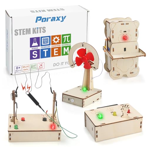STEM Projects for Kids Ages 8-12, 4 in 1 Stem Kits, Robotics Engineering Starter Kit with Sensors, Wooden 3D Puzzles Building Kits, Smart Robot Toys,