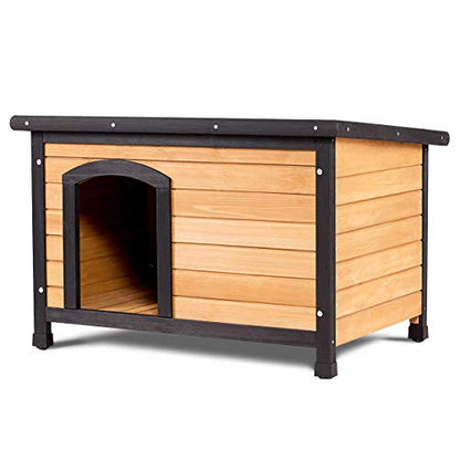 Tangkula Wooden Dog House Outdoor Indoor, Medium Pet Shelter Log Cabin Feeding Station with Opening Hinged Roof, Adjustable Foot, Weatherproof Big - WoodArtSupply