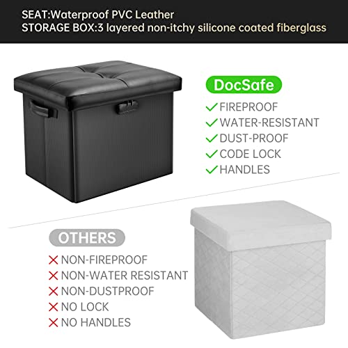 DocSafe Storage Ottoman with Lock,Fireproof Folding Ottoman Foot Rest Stool Storage Chest with Storage Safe for Important Documents,Waterproof 17 - WoodArtSupply