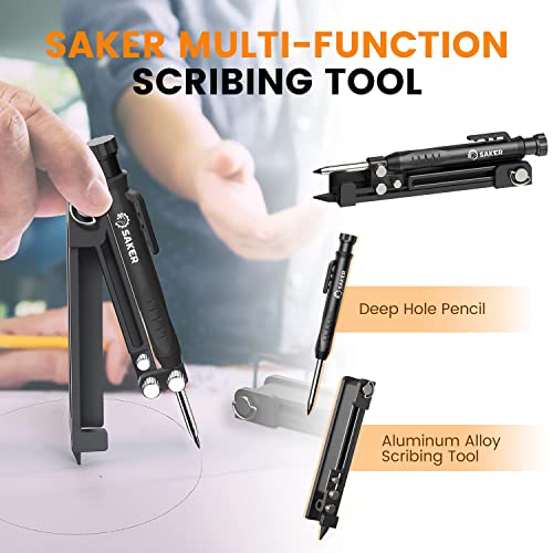 Saker Multi-function Scribing Tool- Construction Pencil- Aluminum Alloy Scribe Tool with Deep Hole Pencil,DIY Woodworking Scribe Gauge Scriber Line Saker