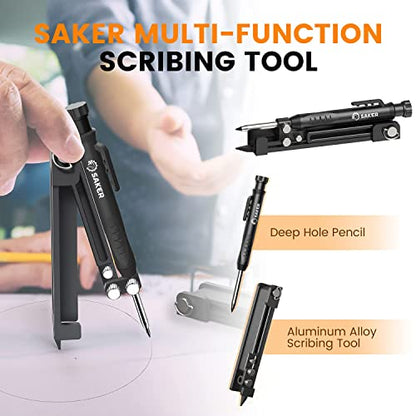 Saker Multi-function Scribing Tool- Construction Pencil- Aluminum Alloy Scribe Tool with Deep Hole Pencil,DIY Woodworking Scribe Gauge Scriber Line - WoodArtSupply