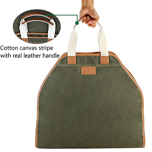 Canvas Log Carrier Bag,Waxed Durable Wood Tote,Fireplace Stove Accessories,Extra Large Firewood Holder with Handles for Camping Best Gifts - WoodArtSupply