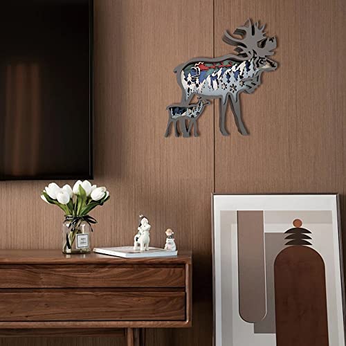 3D Wooden Reindeer Decor - Rustic Forest Animal Wall Sculpture for Home and Office CmayAlgc