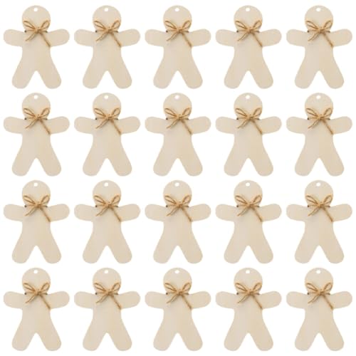 ABOOFAN 20 Sets DIY Wood Cutouts Unfinished Christmas Theme Gingerbread Man Wooden Cutouts ABOOFAN