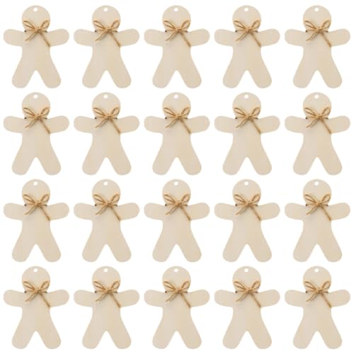 ABOOFAN 20 Sets DIY Wood Cutouts Unfinished Christmas Theme Gingerbread Man Wooden Cutouts