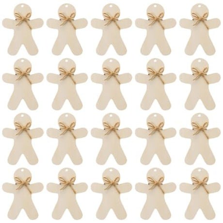 ABOOFAN 20 Sets DIY Wood Cutouts Unfinished Christmas Theme Gingerbread Man Wooden Cutouts ABOOFAN