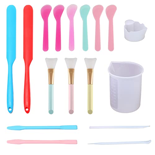 XIACIBDUS Silicone Stir Sticks Kit, 17PCS Silicone Stirring Tool, Epoxy Resin Brush and Measuring Cups, Silicone Mixing Cups Spoon, Resin Supplies