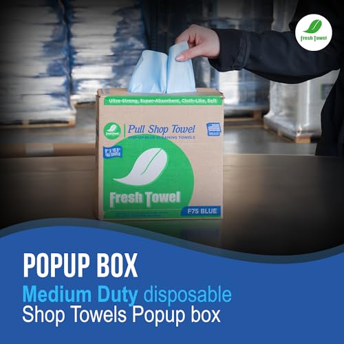Fresh Towel Pop Up Box of Medium Duty Cleaning Cloths - Disposable Blue Shop Towels, (1 Pop Up Box of 160 Sheets) - 9 x 16.5 inches Cloth Size
