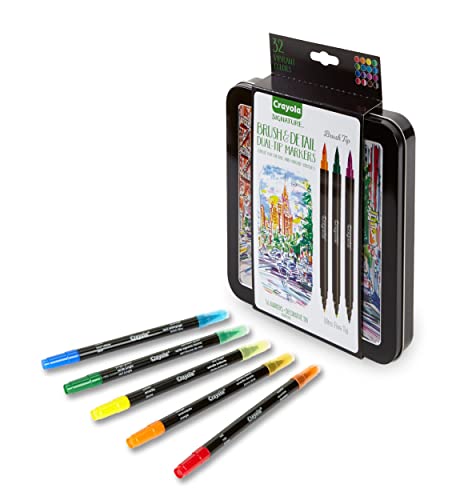 Crayola Brush & Detail Dual Tip Marker Set (32ct), Adult Coloring Markers, Gifts for Teens & Adults Crayola