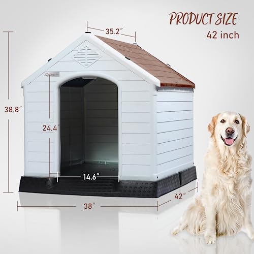 PUKAMI Plastic Dog House Outdoor Indoor,Durable Dog House for Small Medium Large Dogs,Waterproof Dog Houses with Elevated Floor and Air PUKAMI