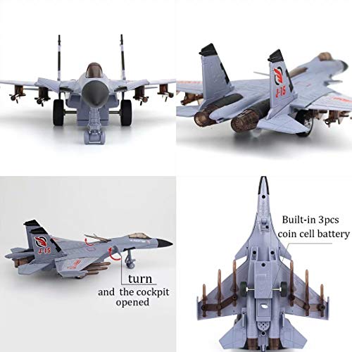 QIAONIUNIU Toy Airplane Model Planes Alloy Pull Back Fighter for Boys with Flashing Lights, Real Jet Sound (Gray) - WoodArtSupply