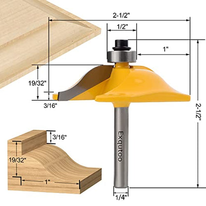 Exqutoo 3PCS 1/4" Shank Router Bit Set, Raised Panel Cabinet Door Making Router Bits, Cemented Carbide Router Bits, Woodworking Tools Router Door & - WoodArtSupply