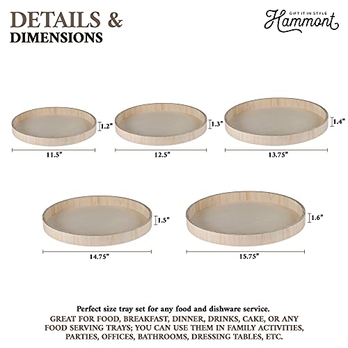 Wooden Round Trays for Serving - Five Piece Nested Breakfast Tray - Wood Crafts Trays for Organizing | Bathroom Tray - Food Trays for Party Buffet Hammont