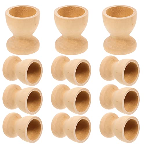 Amosfun 12PCS Wooden Egg Cup Holders Stands DIY Blank Unfinished Wooden Egg Stands Holders 1.1" x 1.3" Amosfun