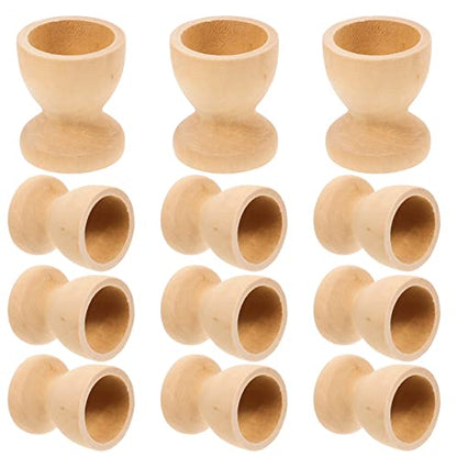 Amosfun 12PCS Wooden Egg Cup Holders Stands DIY Blank Unfinished Wooden Egg Stands Holders 1.1" x 1.3" - WoodArtSupply