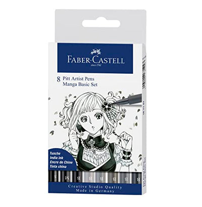 Faber-Castel PITT Artist Manga Pens, Shades of Gray, 8-Pack (167107)