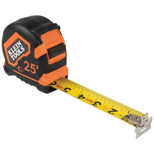 Klein Tools 9225 Tape Measure, Heavy-Duty Measuring Tape with 25-Foot Double-Hook Double-Sided Nylon Reinforced Blade, with Metal Belt Clip - WoodArtSupply