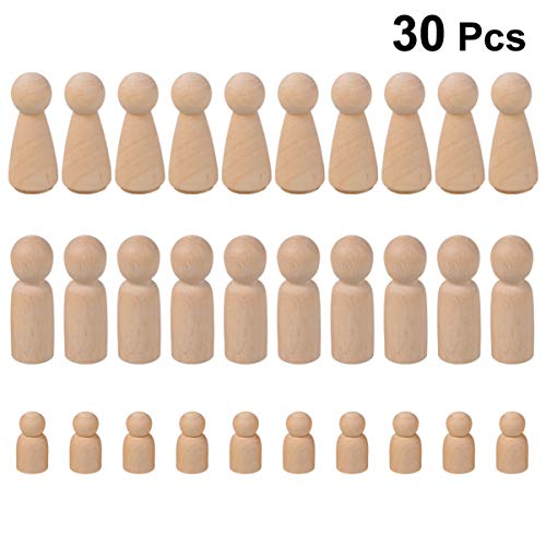 NUOBESTY Unfinished Wooden Peg Dolls - 30 Pack Peg Dolls for Painting, Craft Art Projects,Men Women Baby,3 Assorted Shapes NUOBESTY