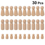 NUOBESTY Unfinished Wooden Peg Dolls - 30 Pack Peg Dolls for Painting, Craft Art Projects,Men Women Baby,3 Assorted Shapes NUOBESTY