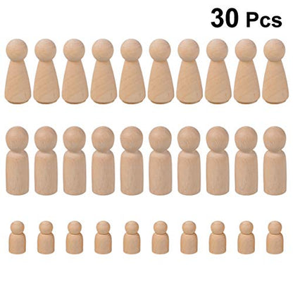 NUOBESTY Unfinished Wooden Peg Dolls - 30 Pack Peg Dolls for Painting, Craft Art Projects,Men Women Baby,3 Assorted Shapes - WoodArtSupply