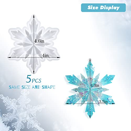 Sakolla 5 Pieces Christmas Silicone Resin Molds 3D Snowflake Molds Silicone Epoxy Casting Resin Mould for DIY Christmas Ornament Jewelry Pendant Sakolla