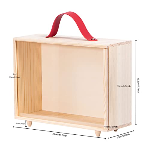 Wooden Display Case for Collectibles, Useekoo Wood Gift Box Storage Container with Handle and Slide Acrylic Lid, Shadow Box Unfinished Rustic Desktop Useekoo