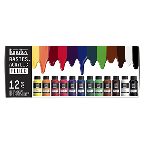 Liquitex BASICS Acrylic Fluid Paint, 12 x 118ml (4-oz.) Bottle Set Liquitex