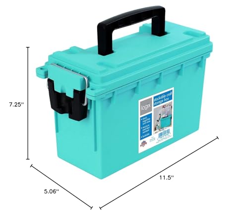 Logix 12533 Stackable Craft Storage Box with Handle, Locking Art Supply Box, Plastic Storage Containers with Lids, Craft Organizer Box, Teal Logix