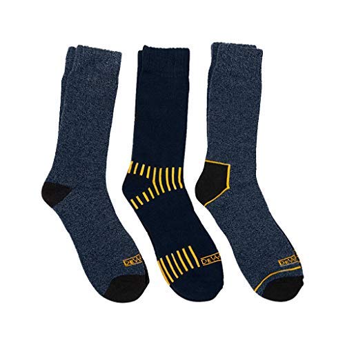 DeWALT Men's 3 Pair Everyday Cotton Blend Work Crew Sock, Blue Assorted, Large - WoodArtSupply