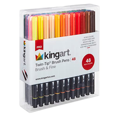 KINGART PRO Dual Twin-Tip Brush Pens, Set of 48 Unique & Vivid Colors, Watercolor Markers with Flexible Nylon Brush Tips, Professional Watercolor KINGART