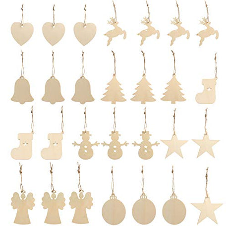 Kisangel 50pcs Christmas Ornaments Unfinished Wood Chips Wood Reindeer Ornament Heart Wood Chips Wooden Christmas Cutout Christmas Tree Baubles Wood Kisangel